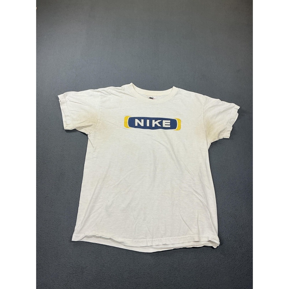 Vintage Nike Shirt Mens XL White Block Logo Graphic Tee T-Shirt Made USA 90s